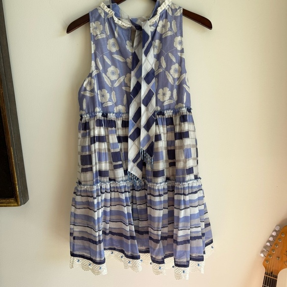 Bunka Blue Cotton Silk Printed Mini Babydoll Dress Size M - Picture 6 of 12